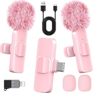 Pink Wireless Lavalier Microphone for Smartphone